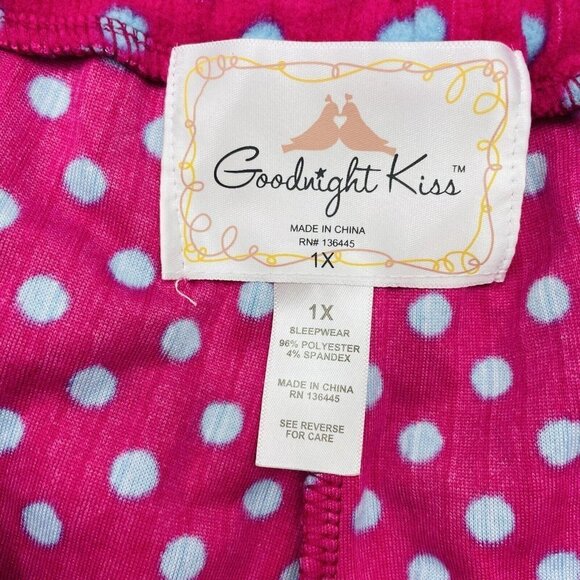 Goodnight Kiss Womens Plus Size 1X Dot Printed Fleece Pajama Pants in Pink Blue - Picture 6 of 6